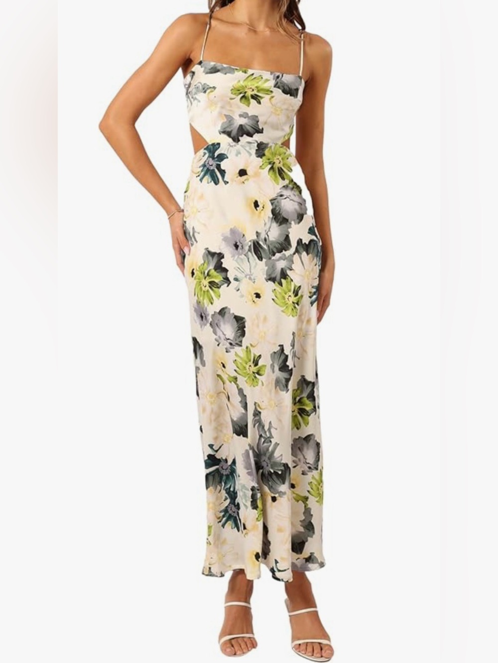 Petal & Pup Cream Maxi Skirt with Green and Gray Floral Print